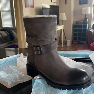 Ross & Snow Cristina Distressed Italian Sherling Moto Buckle Pull On Boots